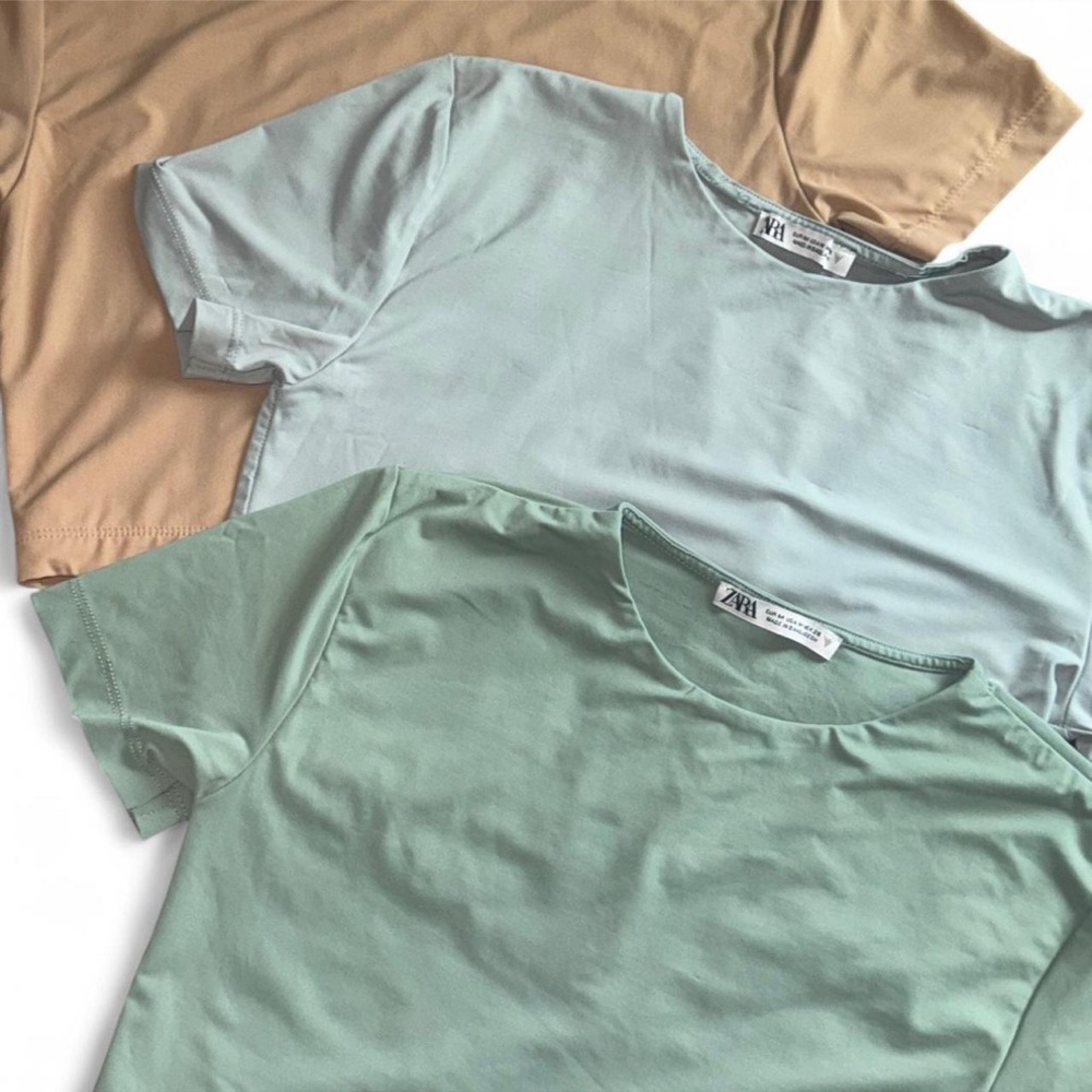 Zara Women's Short Sleeve Tops - Light Green, Light Blue, Tan